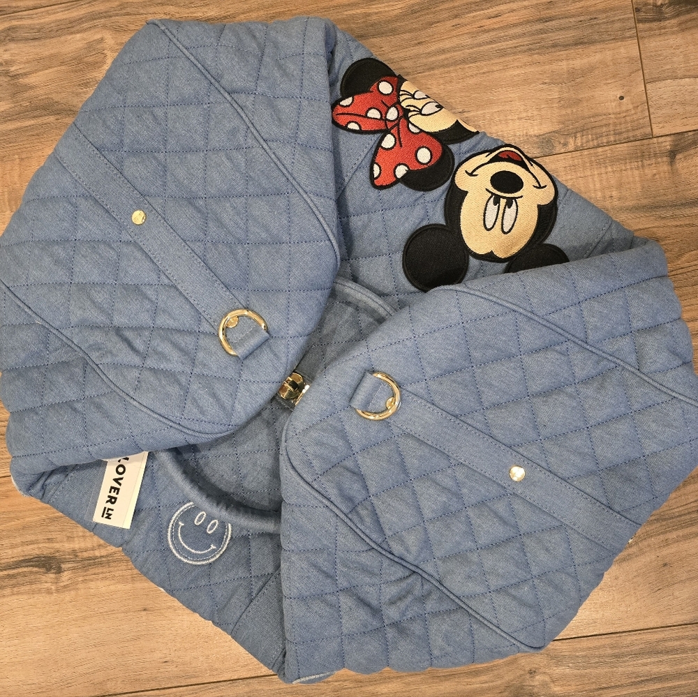 blue jean puffy quilted denim duffle